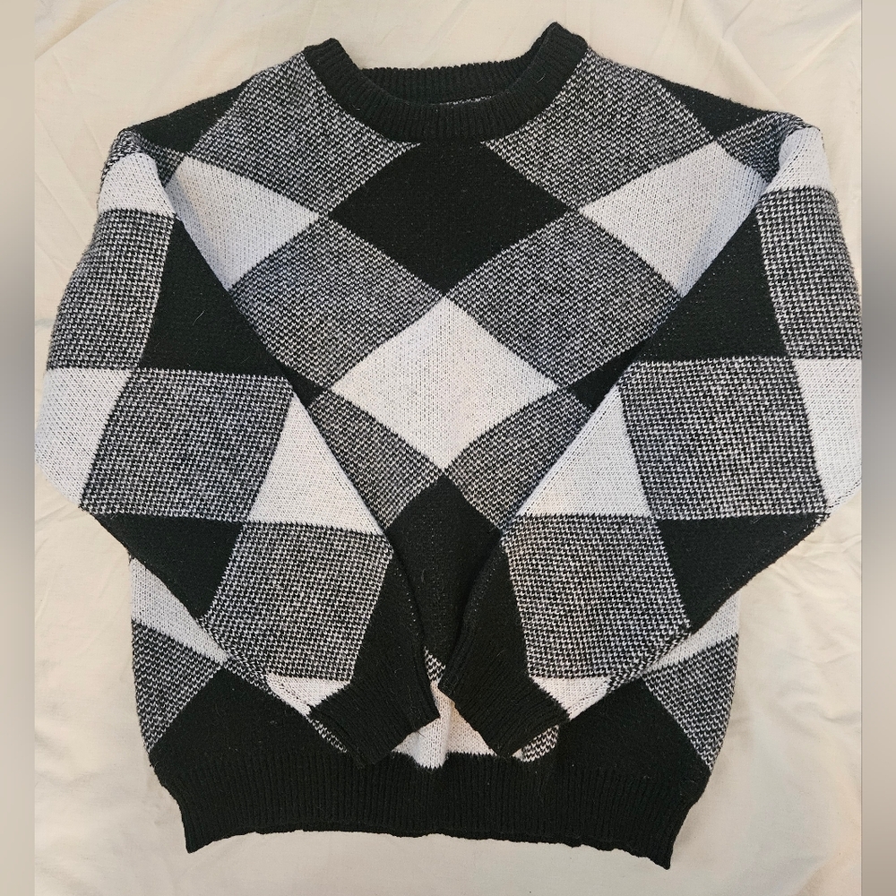 Black and White Checkered Men's Cardigan